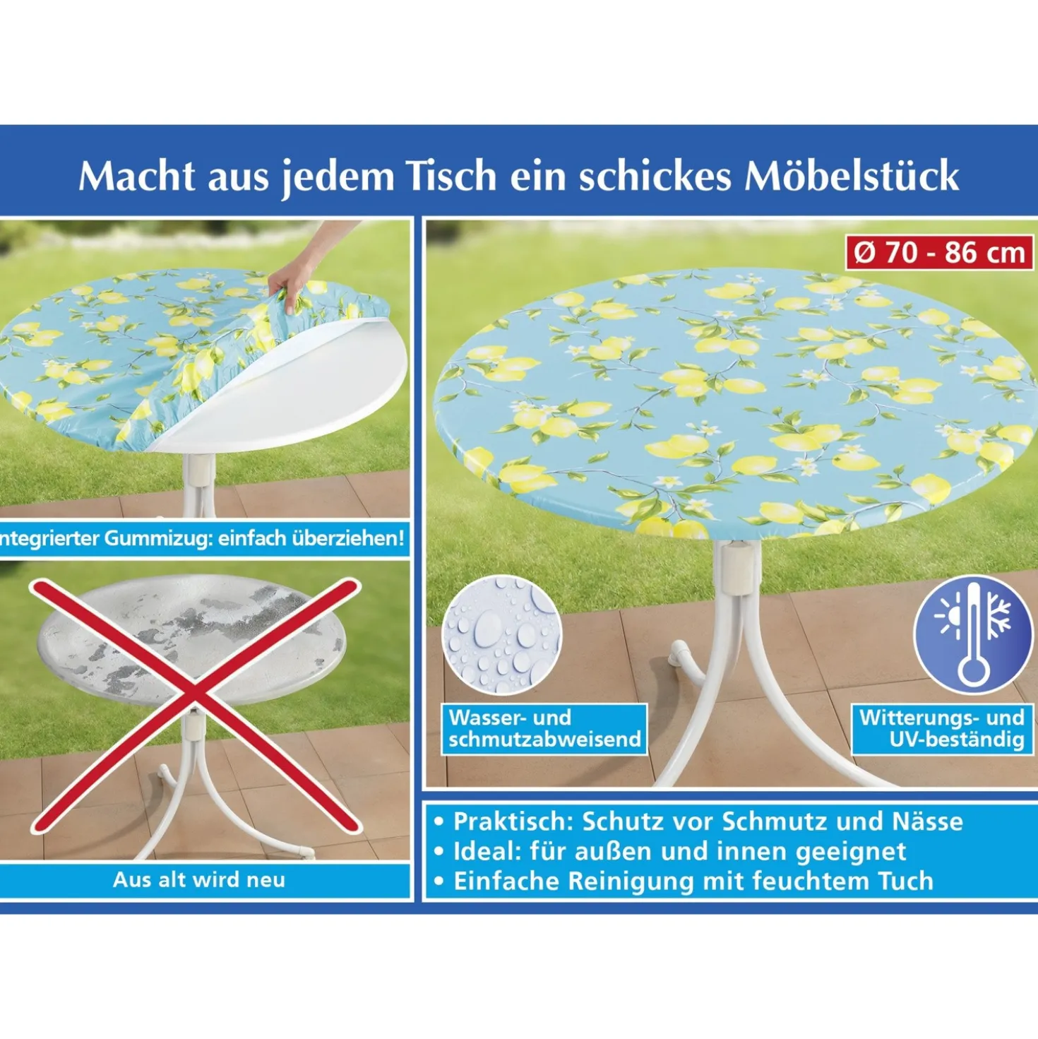 Spanntischdecke Zitrone Ø 70–86 cm