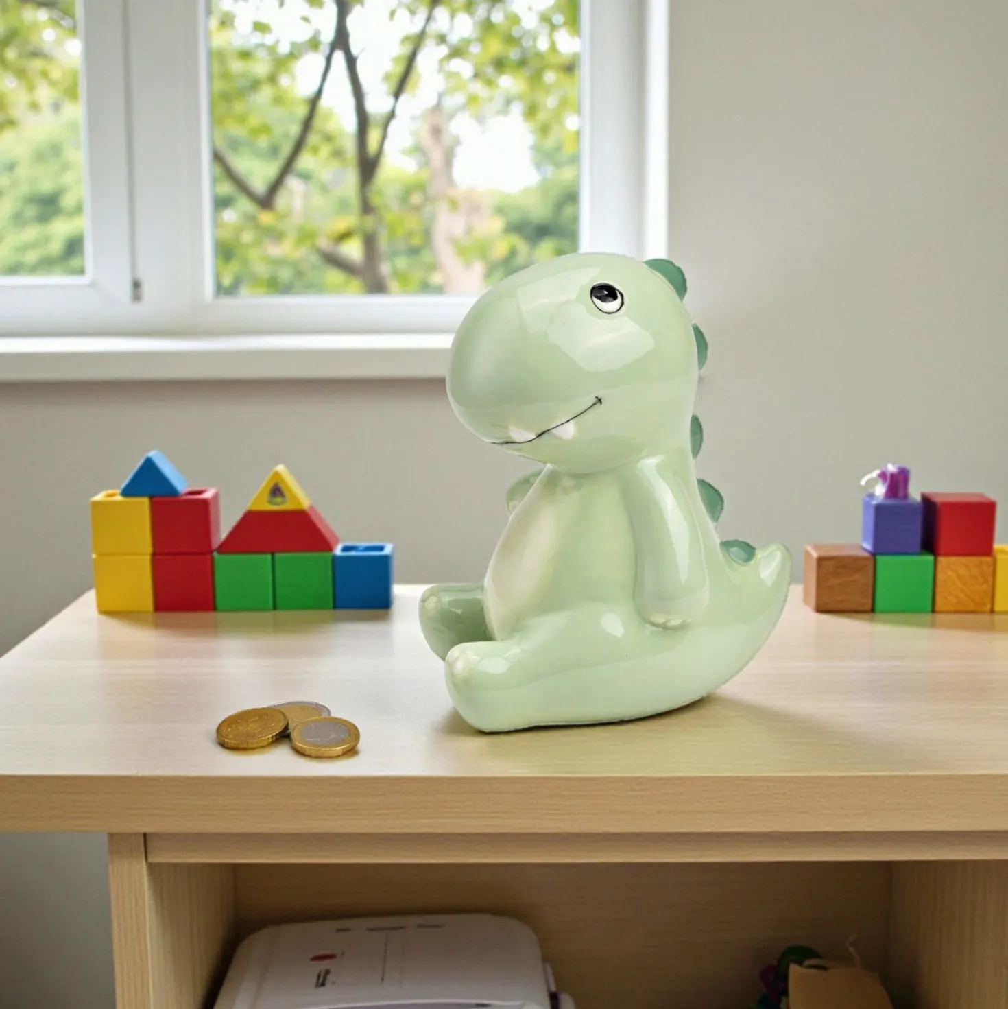 Spardose "Dino" aus Keramik hellgrün