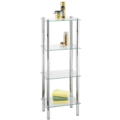 Standregal Yago viereckig 4 Ablagen aus Edelstahl & Glas WENKO
