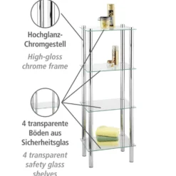 Standregal Yago viereckig 4 Ablagen aus Edelstahl & Glas WENKO