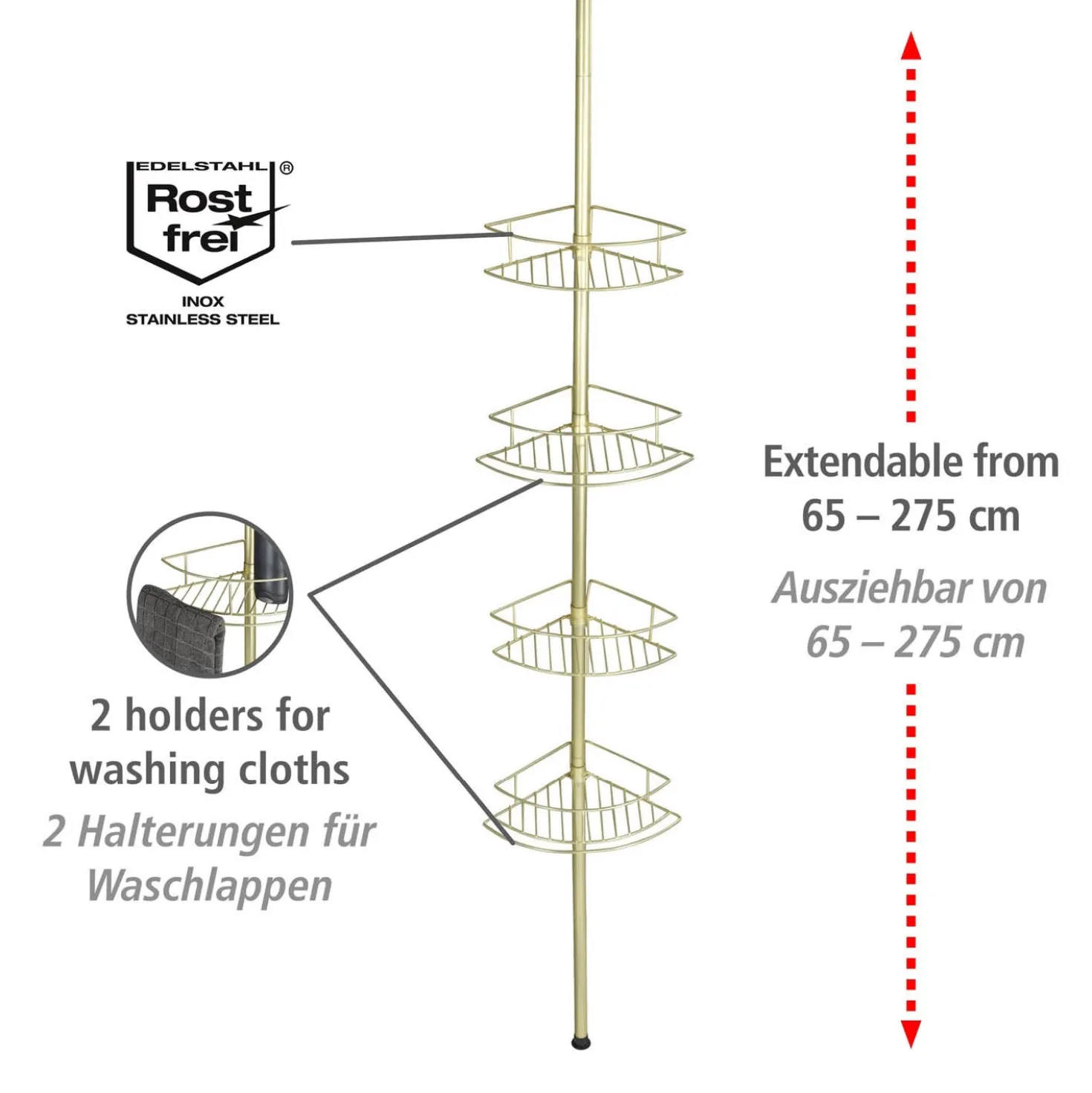 Teleskop-Eckregal Dolcedo Gold matt rostfrei WENKO