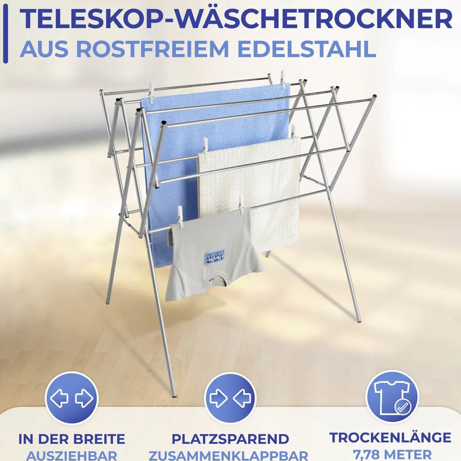 Teleskop-Wäschetrockner Edelstahl MAXIMEX