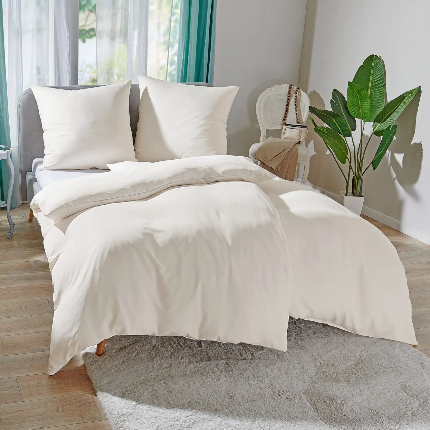 Tencel Bettwäsche beige mit Kühleffekt 3-tlg.: Bettbezug, Kissenbezug + Bettlaken Eldo