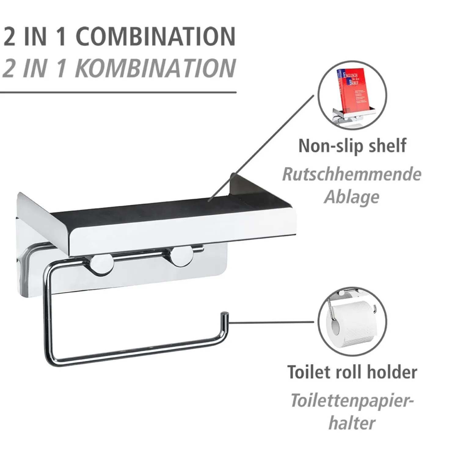 Toilettenpapierhalter 2-in-1 Edelstahl WENKO