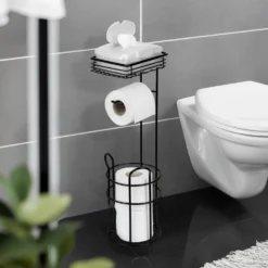 Toilettenpapierhalter mit Ablage & Ersatzrollenhalter Schwarz WENKO