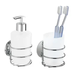Turbo-Loc® Set: Seifenspender & Zahnputzbecher, weiß satiniert WENKO