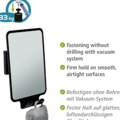 Vacuum-Loc® Antibeschlagspiegel „Quadro“ Schwarz WENKO
