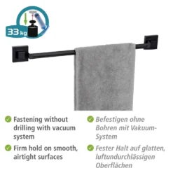 Vacuum-Loc® Badetuchstange „Quadro“, schwarz, Edelstahl WENKO