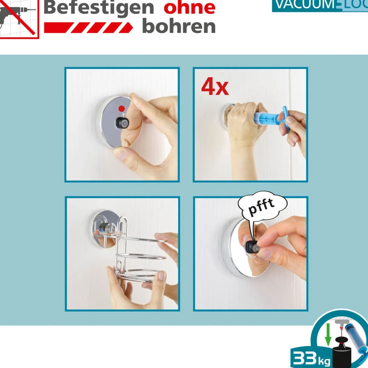 Vacuum-Loc® Haken, 4er Set, verchromt WENKO