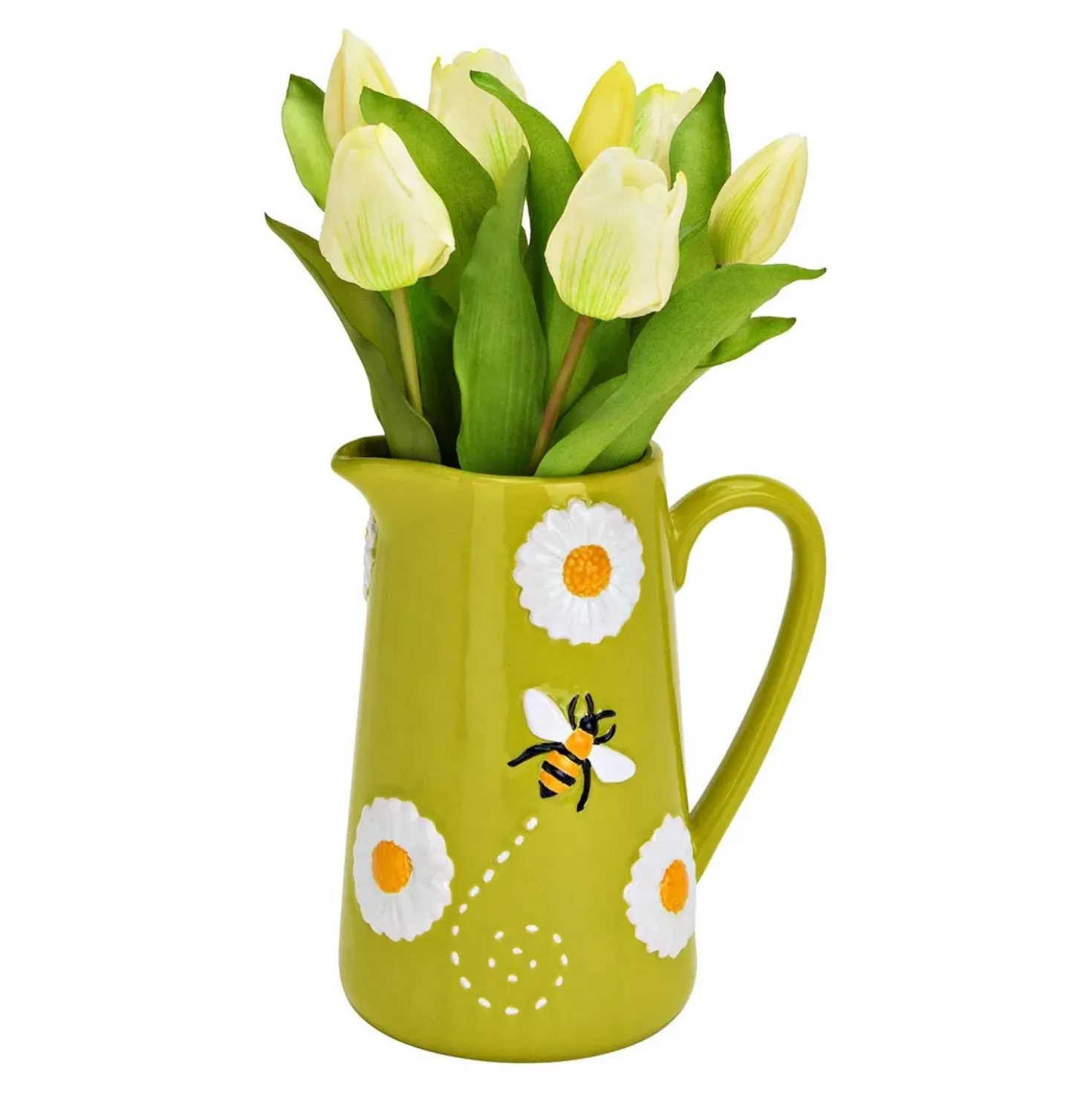 Vase "Blumen & Bienen" aus Steingut Grün