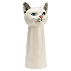 Vase Katzenkopf aus Keramik Weiß