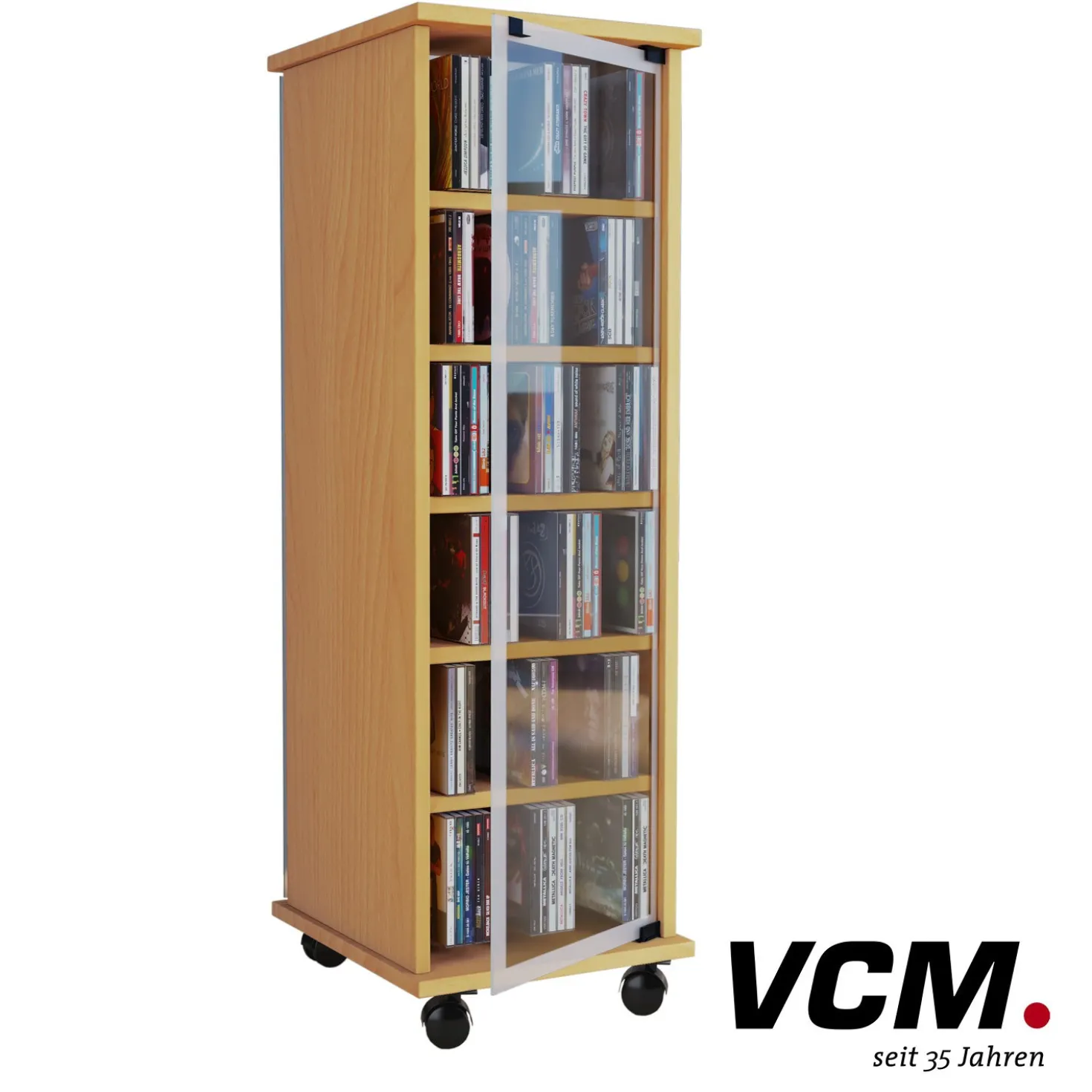 VCM CD/DVD-Turm "Valenza" drehbar für 300 CDs Buche