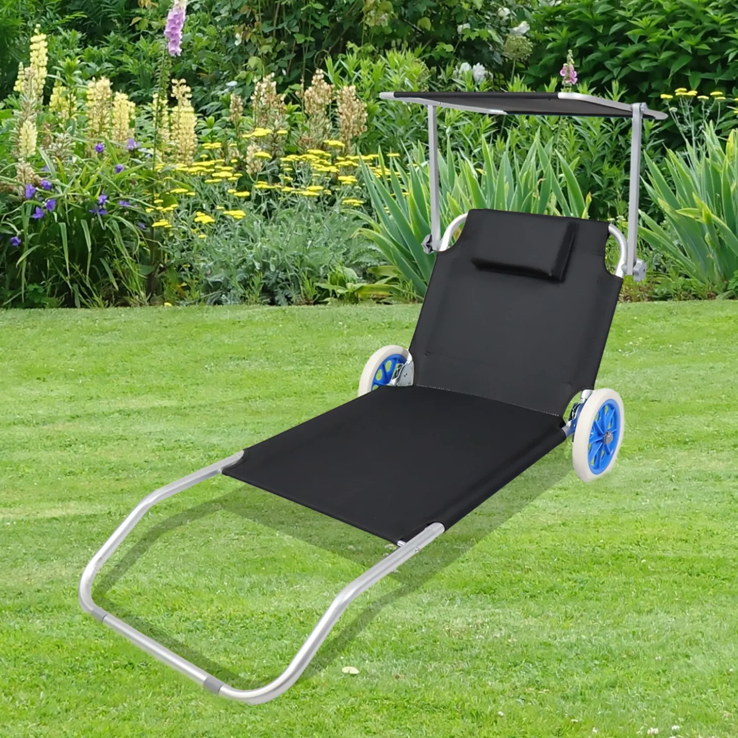 VCM Gartenliege Sonnenliege rollbar Schwarz