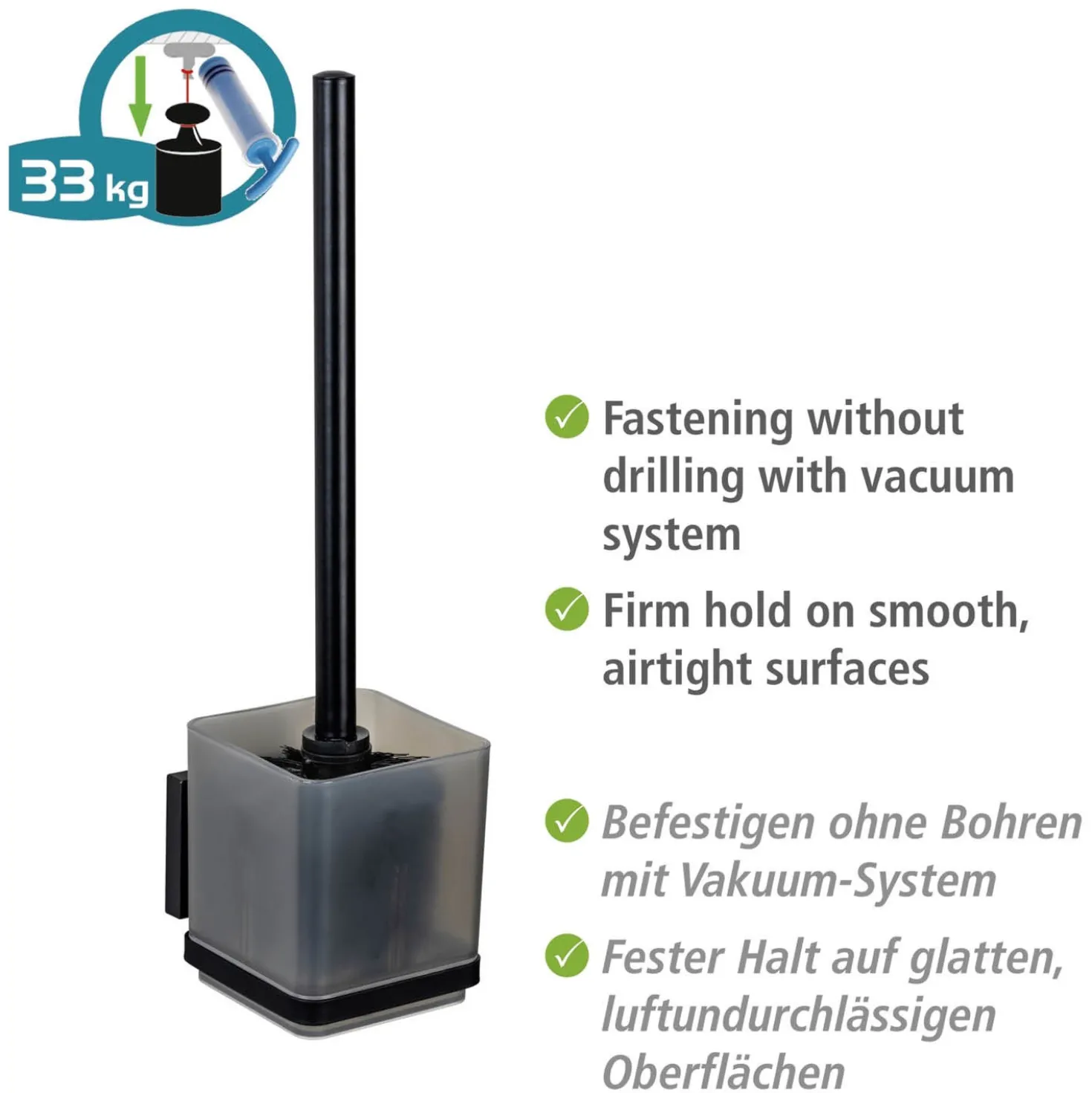 WC-Garnitur „Quadro“ Schwarz Vacuum-Loc® WENKO