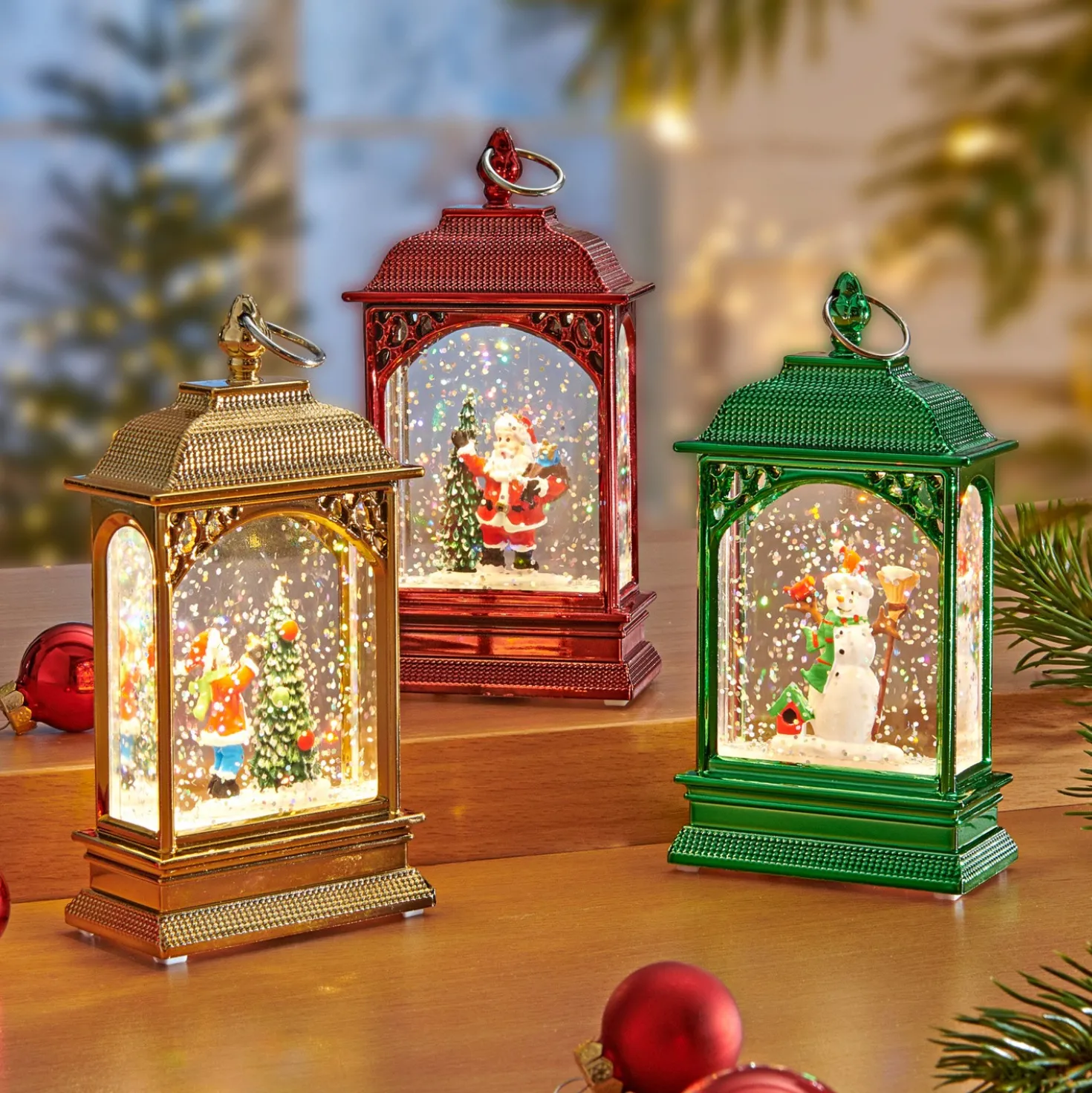 Weihnachtslaterne mit Glitter rot Eldo