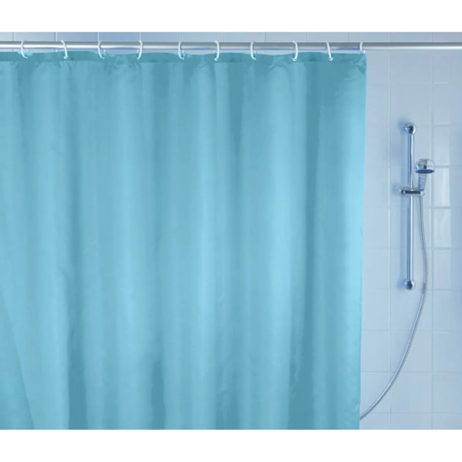 WENKO Anti-Schimmel Duschvorhang Uni Light Blue, Textil (Polyester), 180 x 200 cm, waschbar