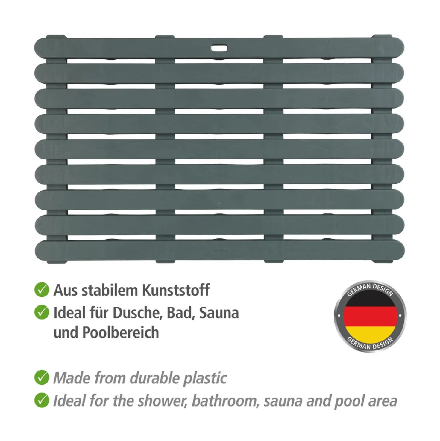 WENKO Badematte Mod. Indoor & Outdoor Grau, 50 x 80 cm, mit rutschhemmender Struktur