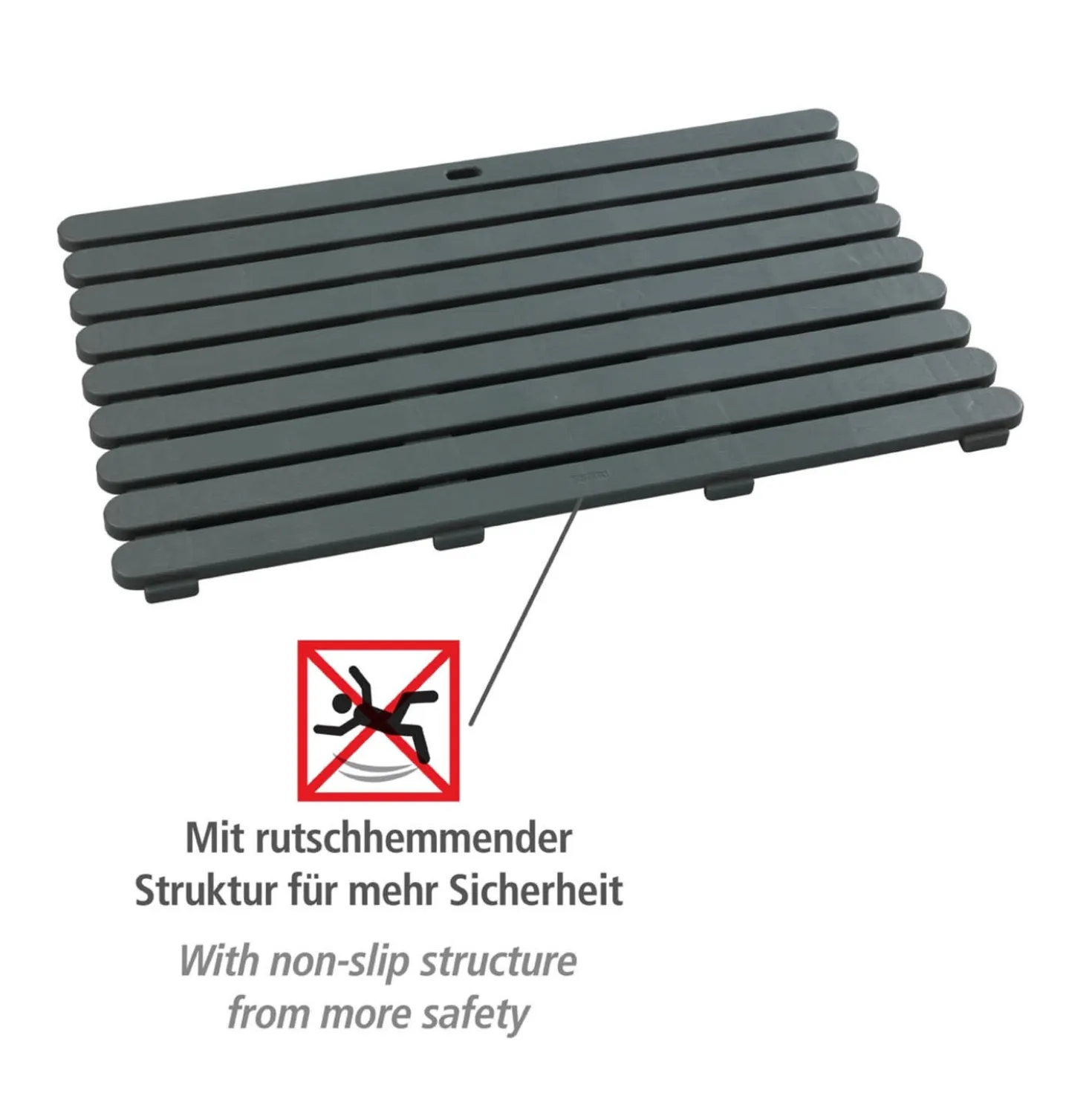 WENKO Badematte Mod. Indoor & Outdoor Grau, 50 x 80 cm, mit rutschhemmender Struktur