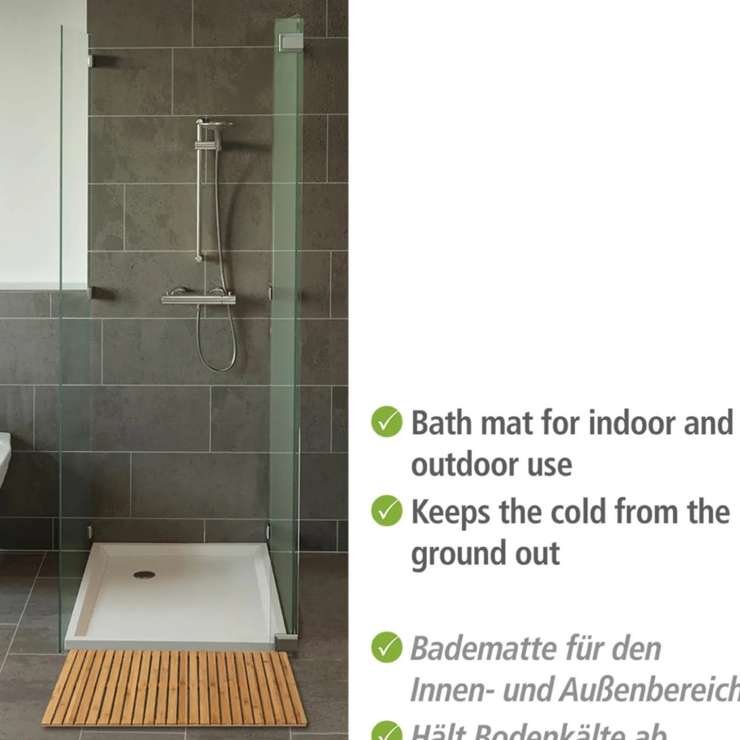 WENKO Baderost Mod. Indoor & Outdoor Bambus, 100 x 50 cm, für Dusche, Bad & Pool