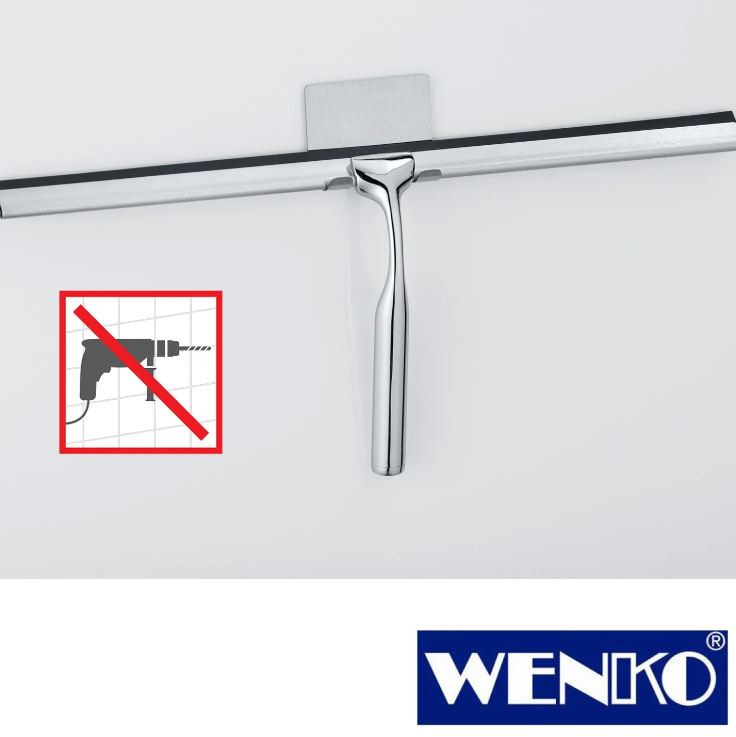 WENKO Badezimmerwischer Terni Jumbo, Duschabzieher mit Wandbefestigung zum Ankleben