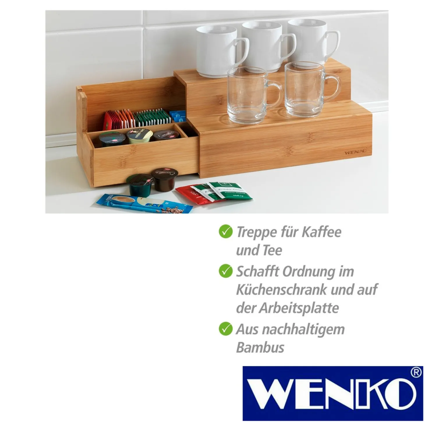 WENKO Bambus Treppe für Kaffee und Tee, beidseitig ausziehbar