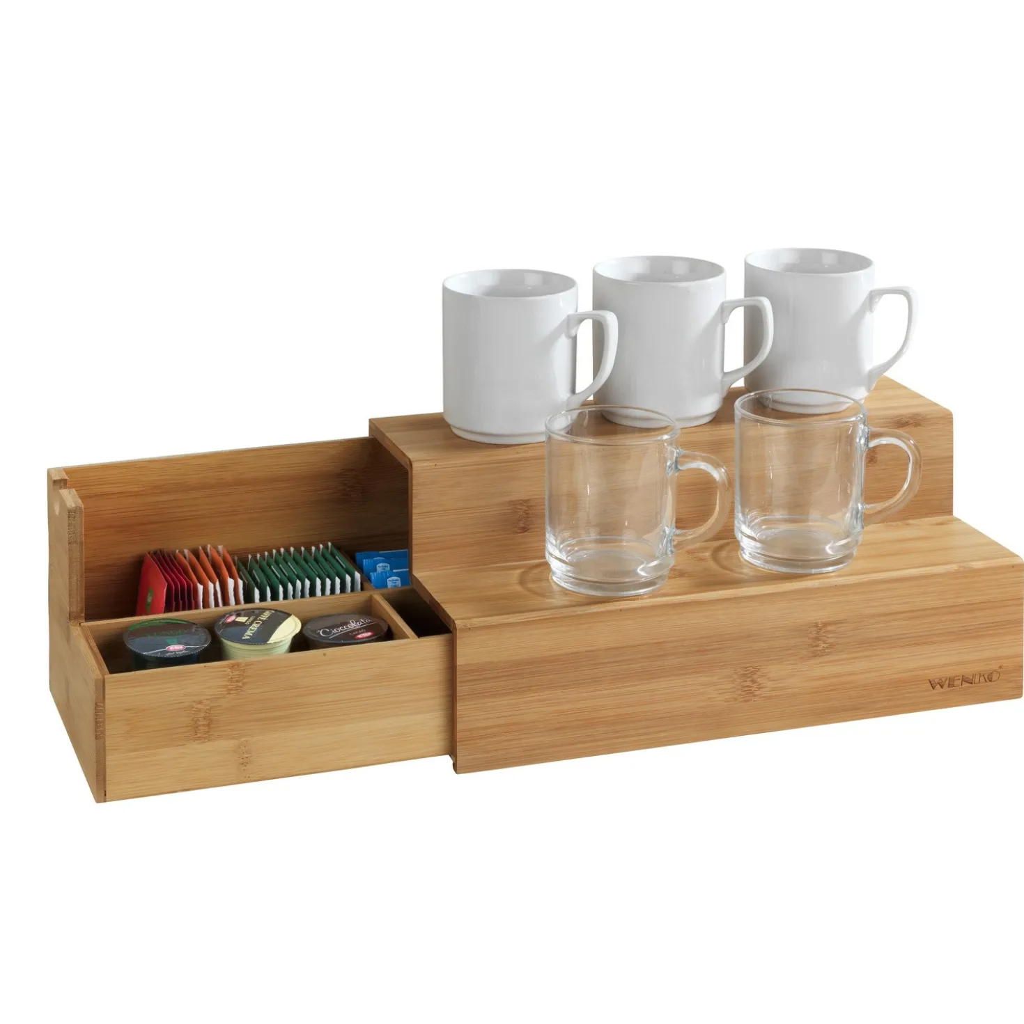 WENKO Bambus Treppe für Kaffee und Tee, beidseitig ausziehbar