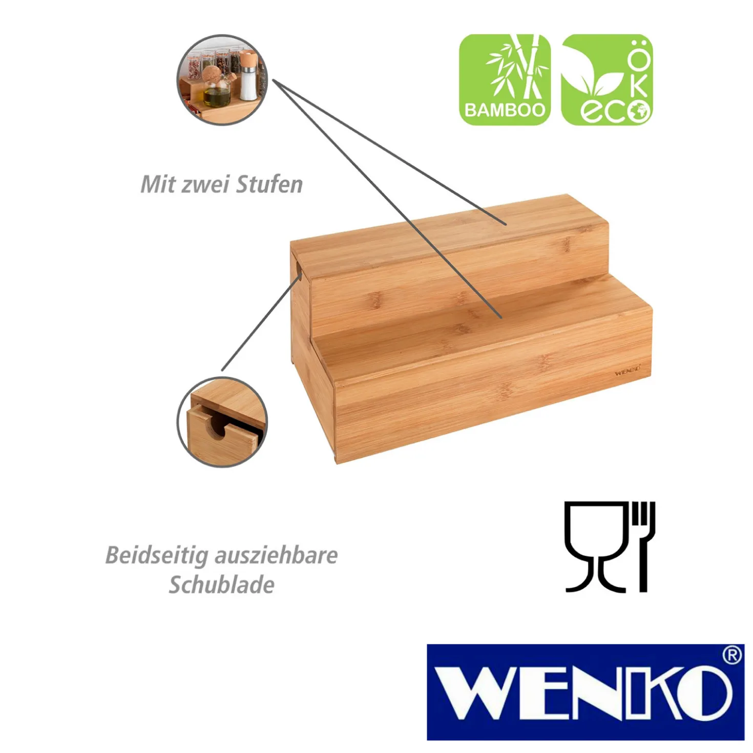 WENKO Bambus Treppe für Kaffee und Tee, beidseitig ausziehbar