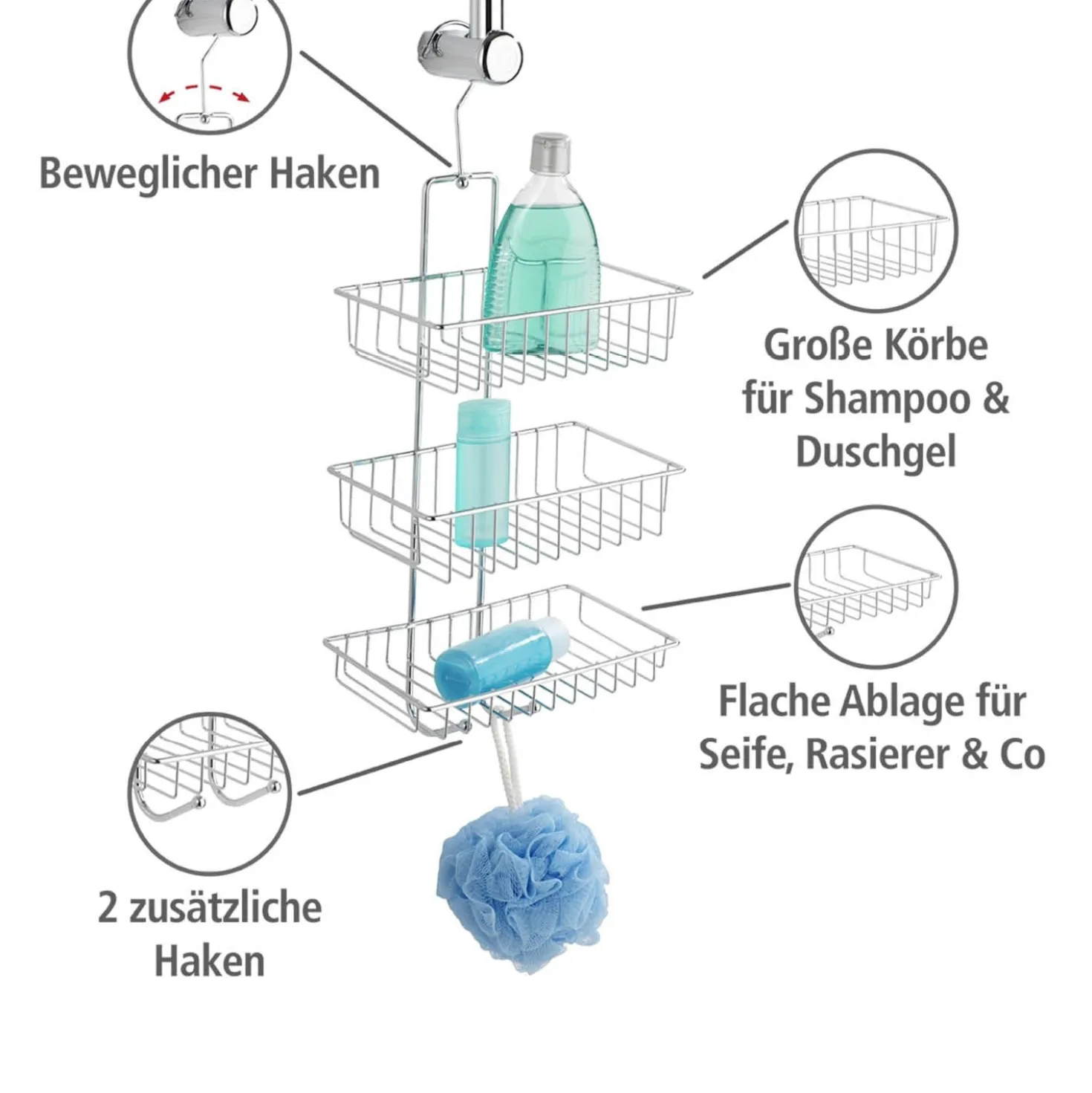 WENKO Exclusiv Duschcaddy Mod. Nivala 3 Ablagen, Chrom