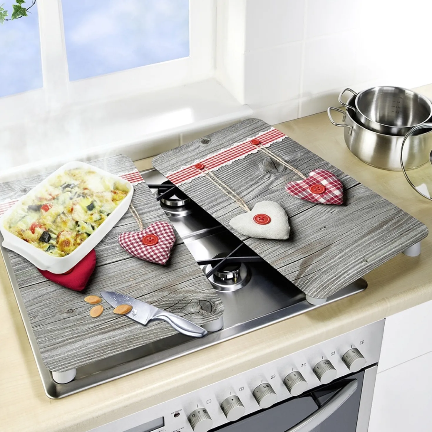 WENKO Herdabdeckplatte Universal Herzen 2er Set, für alle Herdarten