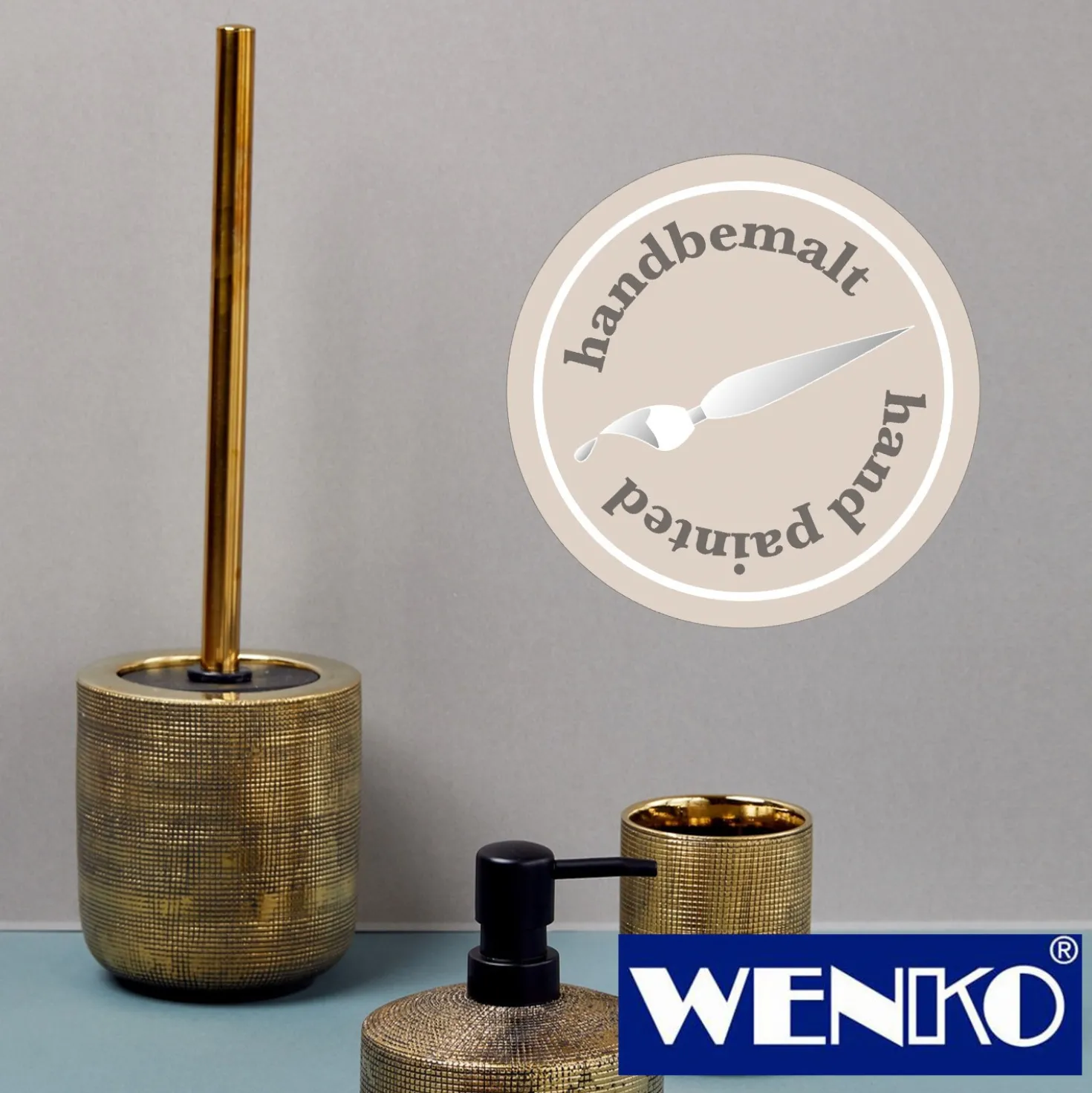 WENKO Keramik WC-Garnitur Rivara Gold, WC-Bürstenhalter, handbemalt