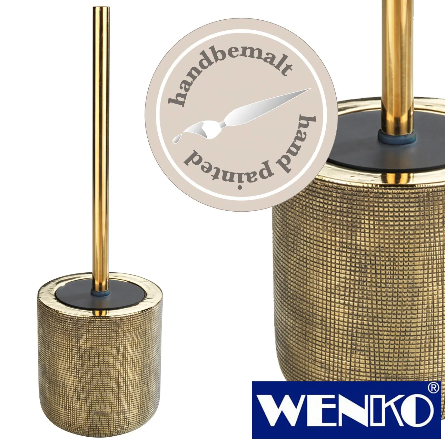 WENKO Keramik WC-Garnitur Rivara Gold, WC-Bürstenhalter, handbemalt