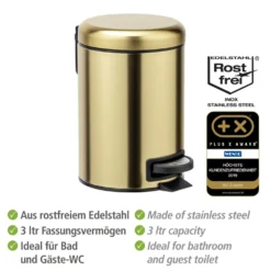 WENKO Kosmetik Treteimer Mod. Leman, Gold matt, 3 L, Edelstahl, 3 Liter