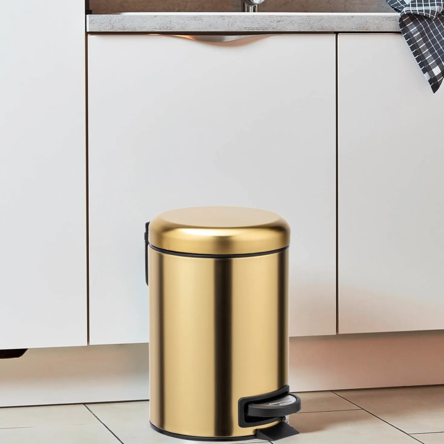 WENKO Kosmetik Treteimer Mod. Leman, Gold matt, 3 L, Edelstahl, 3 Liter