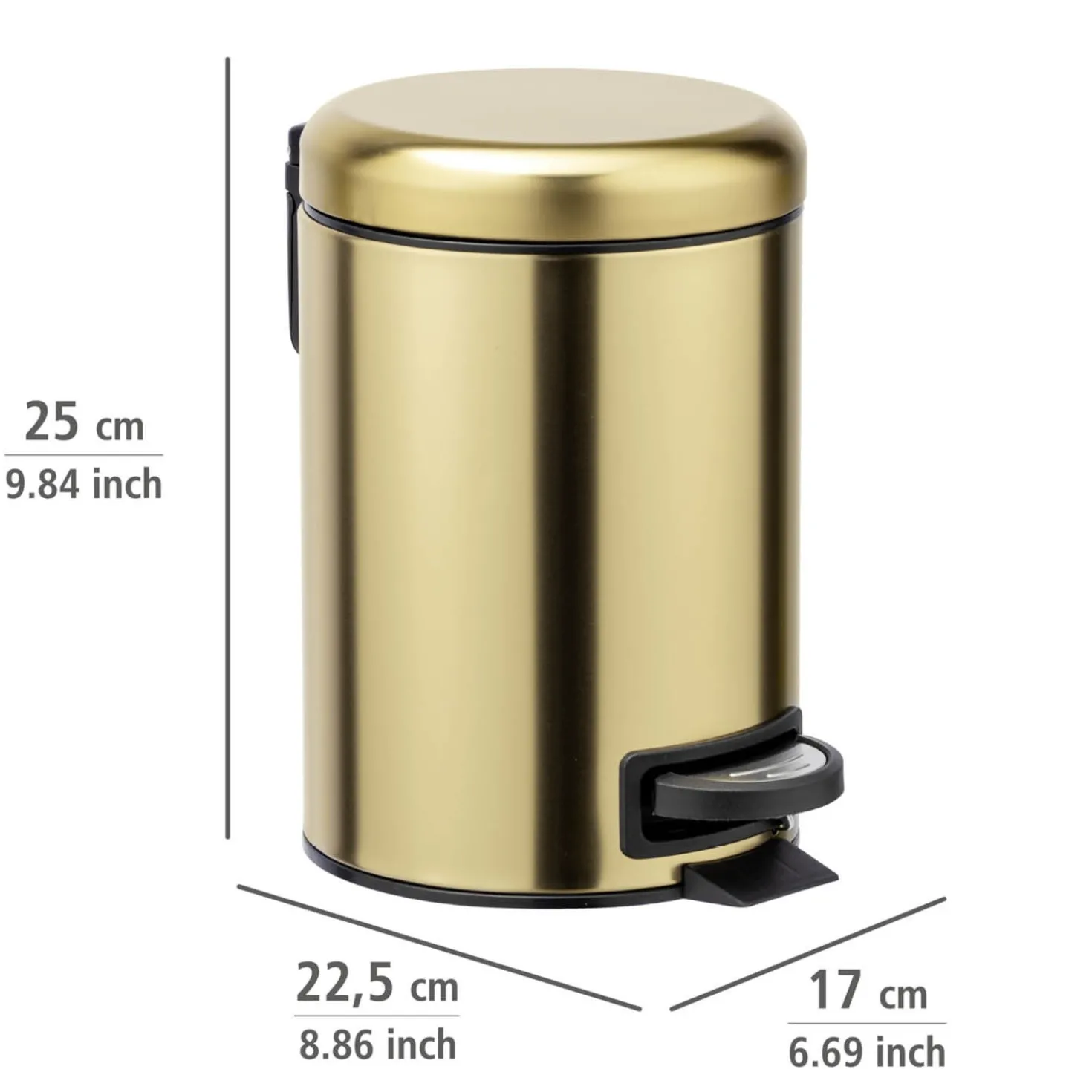 WENKO Kosmetik Treteimer Mod. Leman, Gold matt, 3 L, Edelstahl, 3 Liter