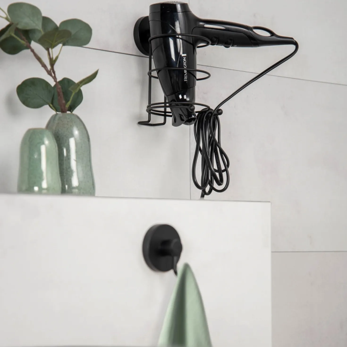 WENKO Mod. Vacuum-Loc® Haken Schwarz 2er Set, Befestigen ohne Bohren