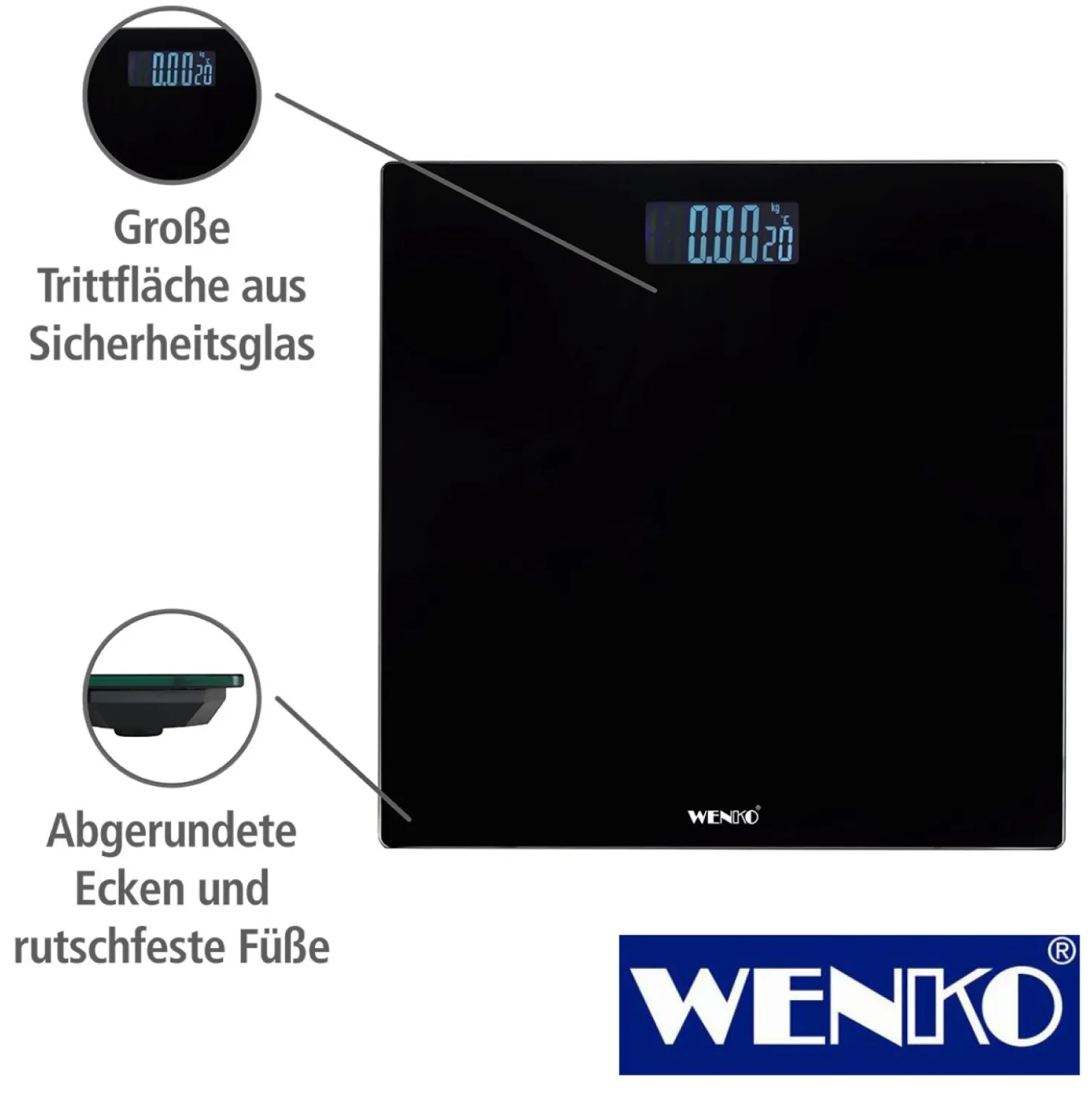 WENKO Personenwaage LCD Schwarz, digitale Körperwaage mit LCD-Display