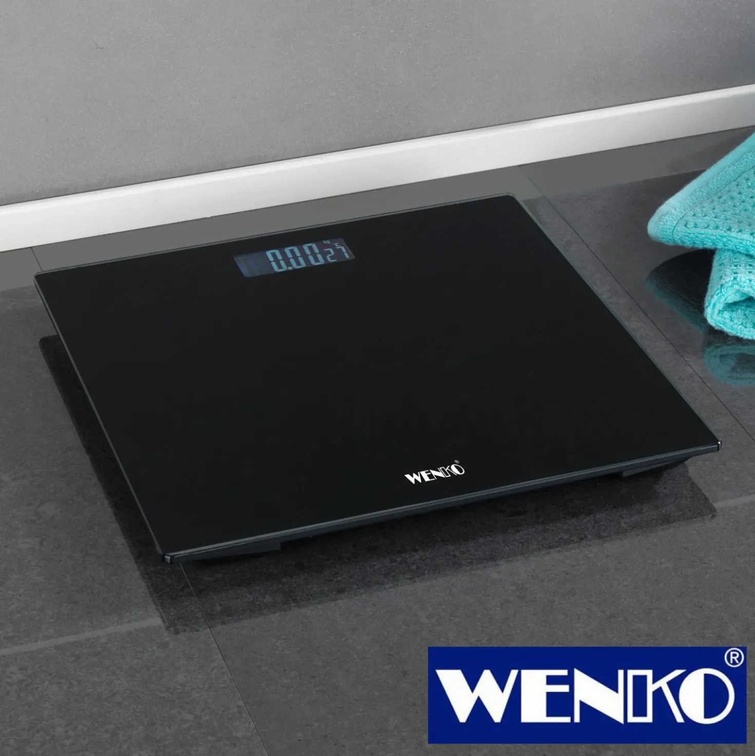 WENKO Personenwaage LCD Schwarz, digitale Körperwaage mit LCD-Display