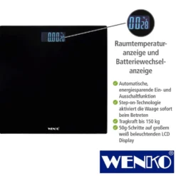 WENKO Personenwaage LCD Schwarz, digitale Körperwaage mit LCD-Display