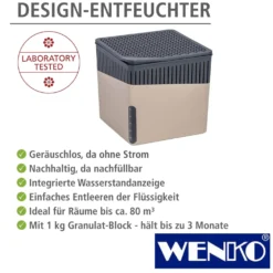 WENKO Raumentfeuchter Cube Beige, 2 x 1000 g, für Räume bis ca. 80 m³