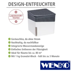 WENKO Raumentfeuchter Cube Weiß 1000 g, Luftentfeuchter