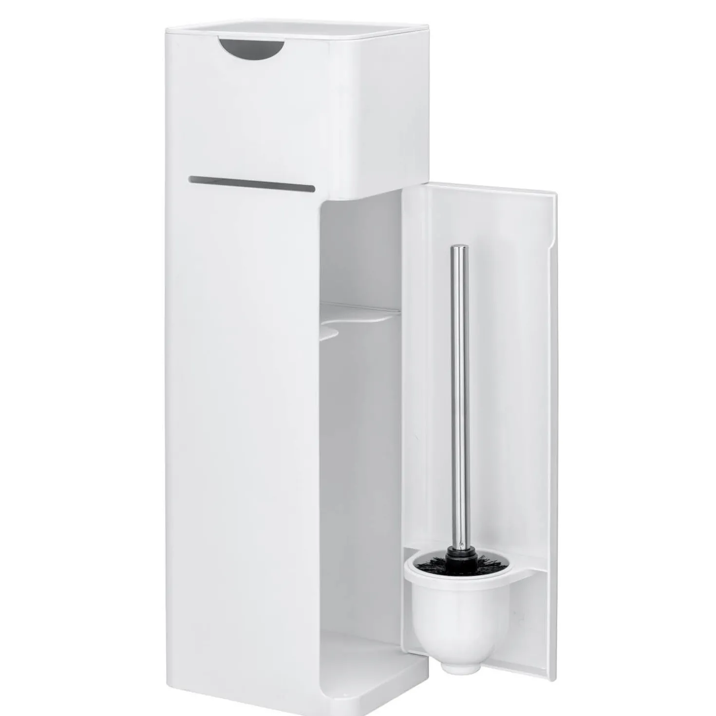 WENKO Stand WC-Garnitur Mod. Imon 6 in 1 Weiß matt, integrierter Toilettenpapierhalter, WC-Bürstenhalter