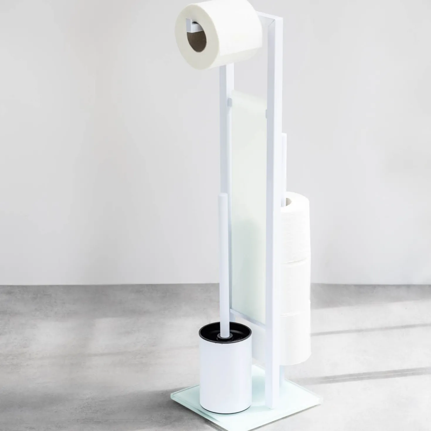 WENKO Stand WC-Garnitur Mod. Rivalta Weiß, integrierter Toilettenpapierhalter und WC-Bürstenhalter