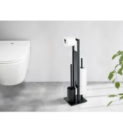 WENKO Stand WC-Garnitur Mod. Rivalta Schwarz matt, integrierter Toilettenpapierhalter und WC-Bürstenhalter