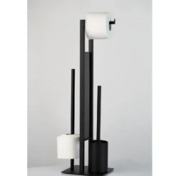 WENKO Stand WC-Garnitur Mod. Rivalta Schwarz matt, integrierter Toilettenpapierhalter und WC-Bürstenhalter