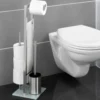 WENKO Stand WC-Garnitur Mod. Rivalta Edelstahl Matt, integrierter Toilettenpapierhalter