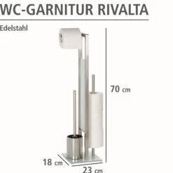 WENKO Stand WC-Garnitur Mod. Rivalta Edelstahl Matt, integrierter Toilettenpapierhalter