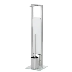 WENKO Stand WC-Garnitur Mod. Rivalta Edelstahl Matt, integrierter Toilettenpapierhalter