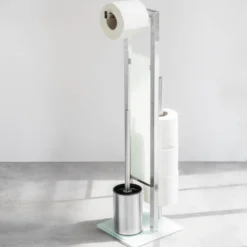 WENKO Stand WC-Garnitur Mod. Rivalta Edelstahl Matt, integrierter Toilettenpapierhalter