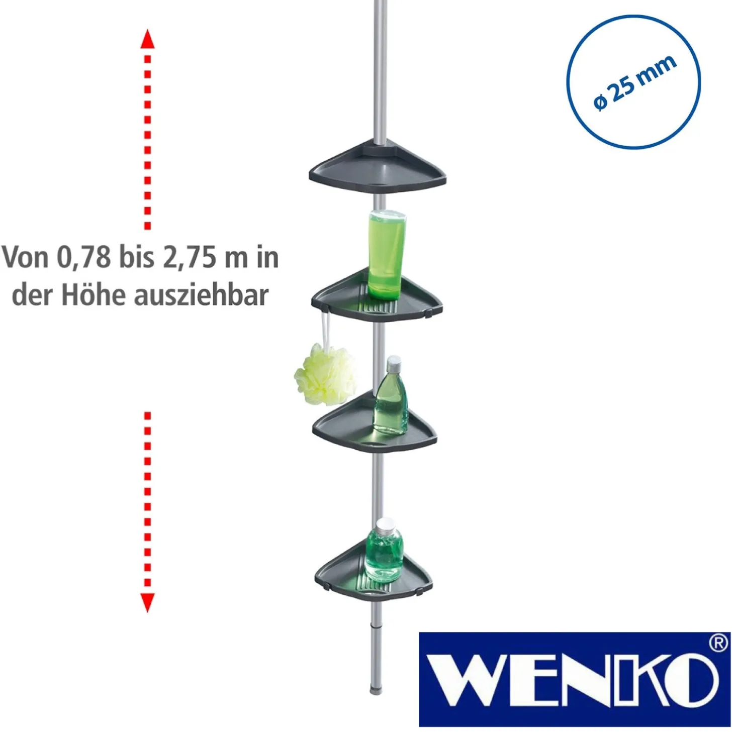 WENKO Teleskop Duschecke Compact Silber, mit 4 Ablagen