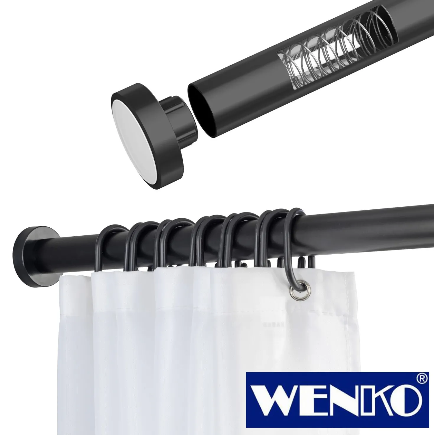 WENKO Teleskop-Duschstange "Luz" 70 - 115 cm schwarz aus Aluminium